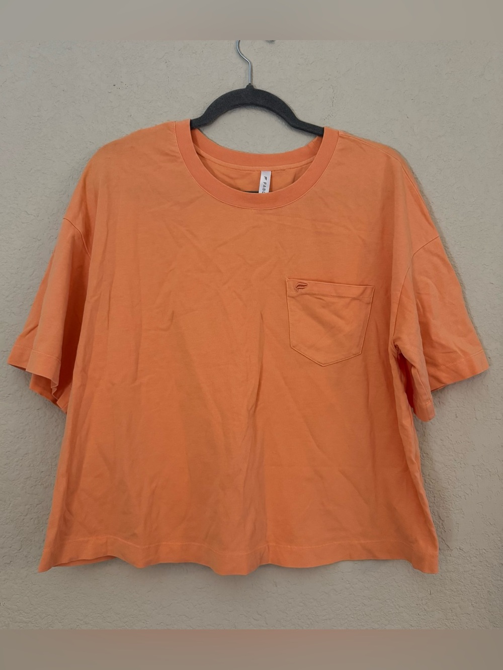 Fabletics sorbet orange heavy cotton pocket tee - side L - EUC!